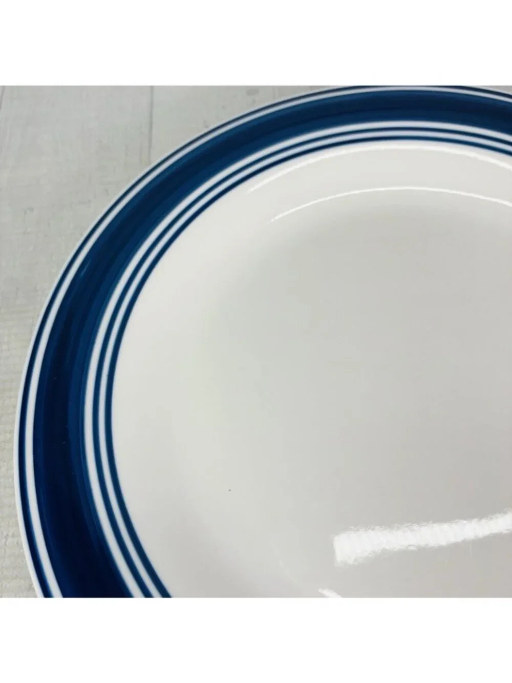 Mainstays CASUAL BANDED ROYAL BLUE Rings Stoneware White Dinner Plates Set of 4